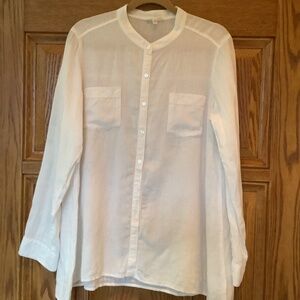 Eileen Fisher White button down Linen Nehru collar shirt with pockets
